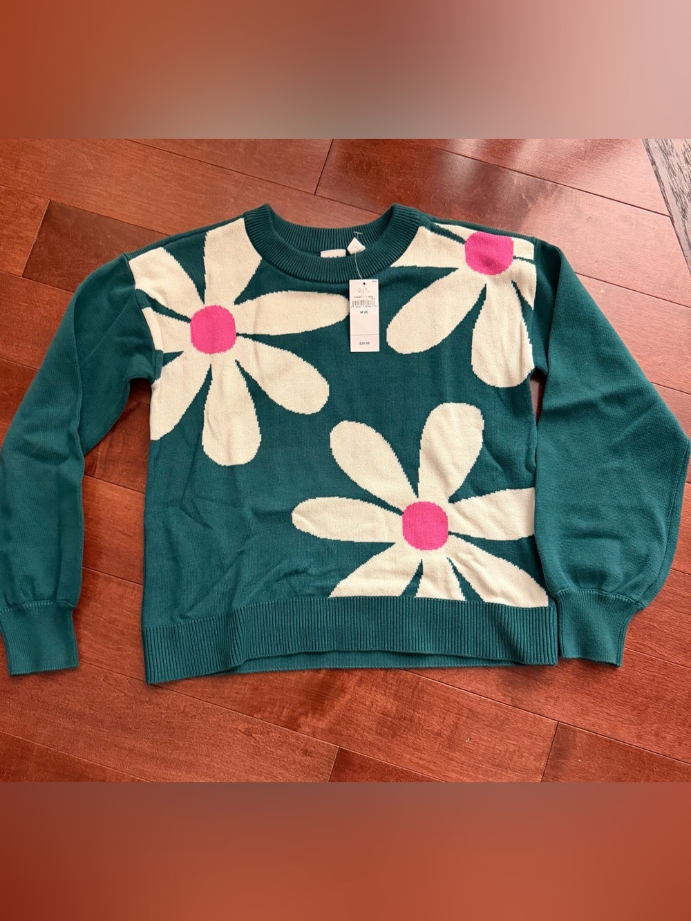 Girls gap kids green Floral Crewneck Sweater nwt size medium (8)